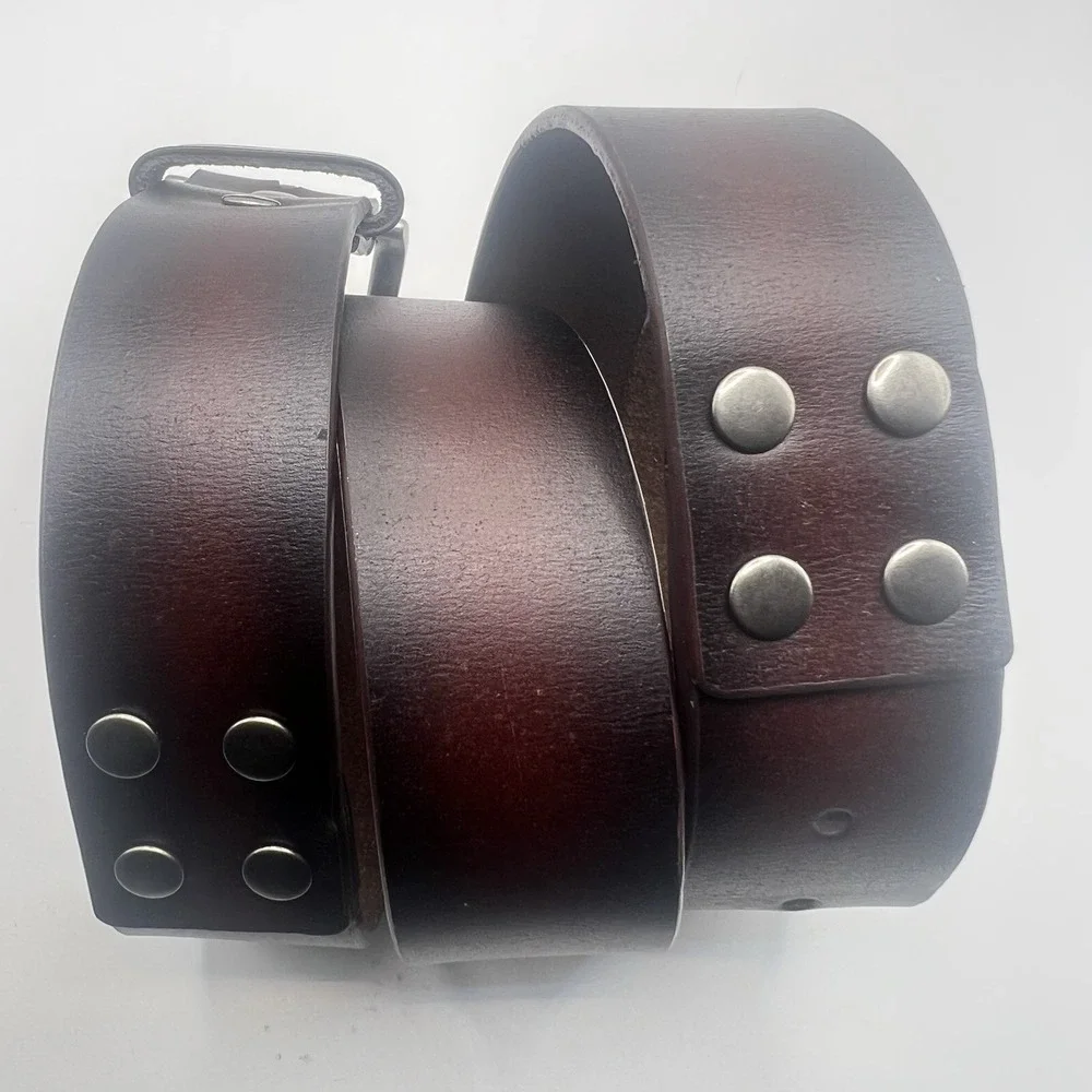 Bonded‎ Leather Belt 36 Brown Ombre Silver Tone Buckle Studded Rivet Rustic